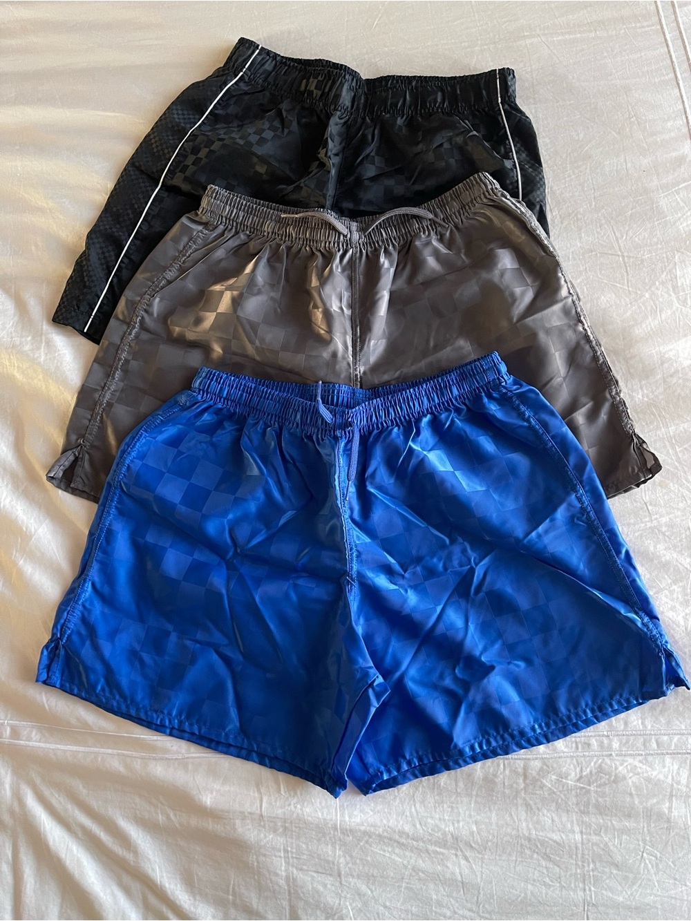 DSG Men's Athletic Shorts Trio — Blue, Gray, Black